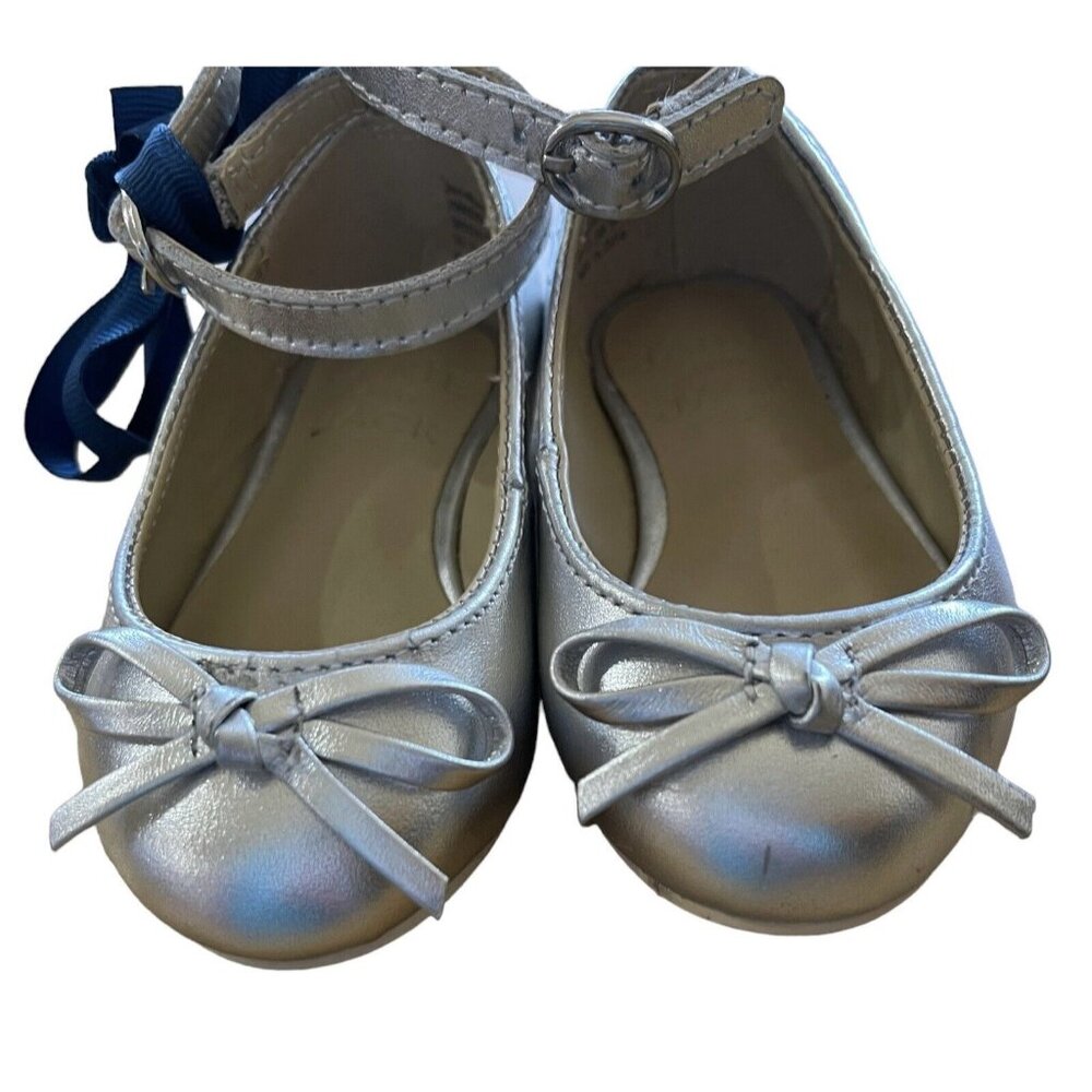 Janie And Jack Shoes Girls Toddler Size 4 Cinderella Princess Bow Silver Flats